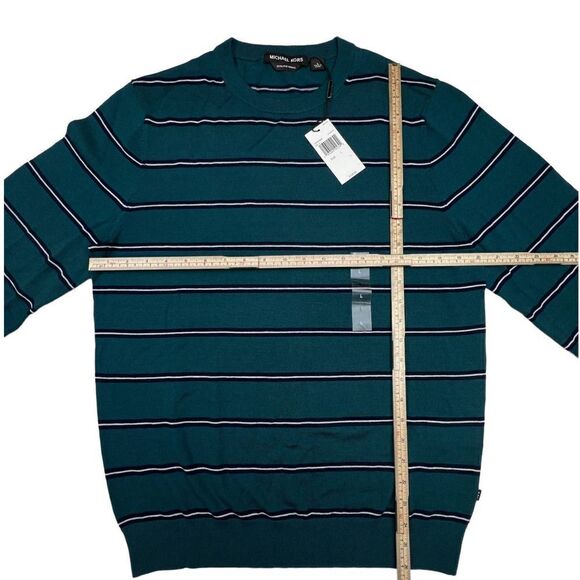 New Michael Kors Men US L Green Sweatshirt Striped Crew Neck Pullover  $128 - Picture 5 of 8